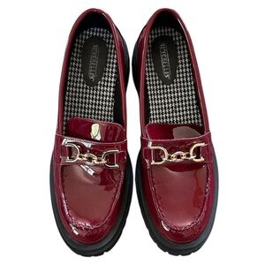 Seychelles | Women’s Scarlett/Burgandy Platform Loafers, gold bridge chain sz 10